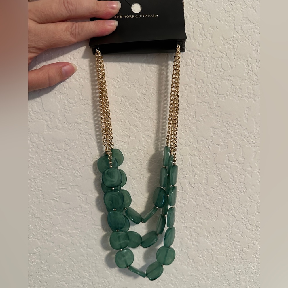 Lane Bryant Womens Green Gold Layered Necklace Statement Boho Chic‎ NEW